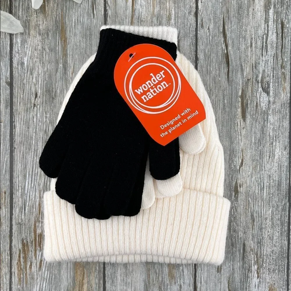 Girls Ribbed Beanie and Gloves 2, 3-Piece Sets Sizes 4-16 Years